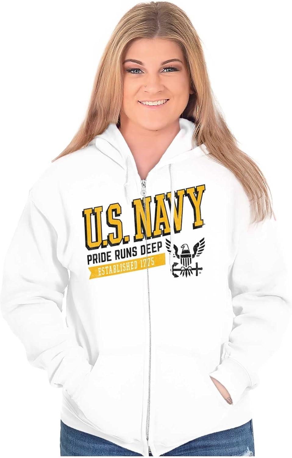imageBrisco Brands US Navy Pride Runs Deep Est 1775 Zip Up Hoodie Mens WomensWhite