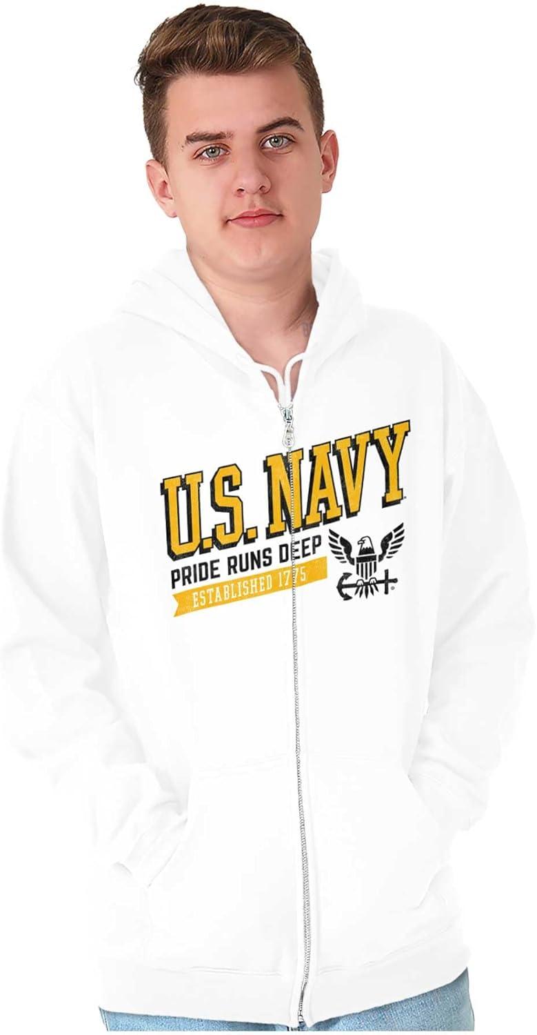 imageBrisco Brands US Navy Pride Runs Deep Est 1775 Zip Up Hoodie Mens WomensWhite