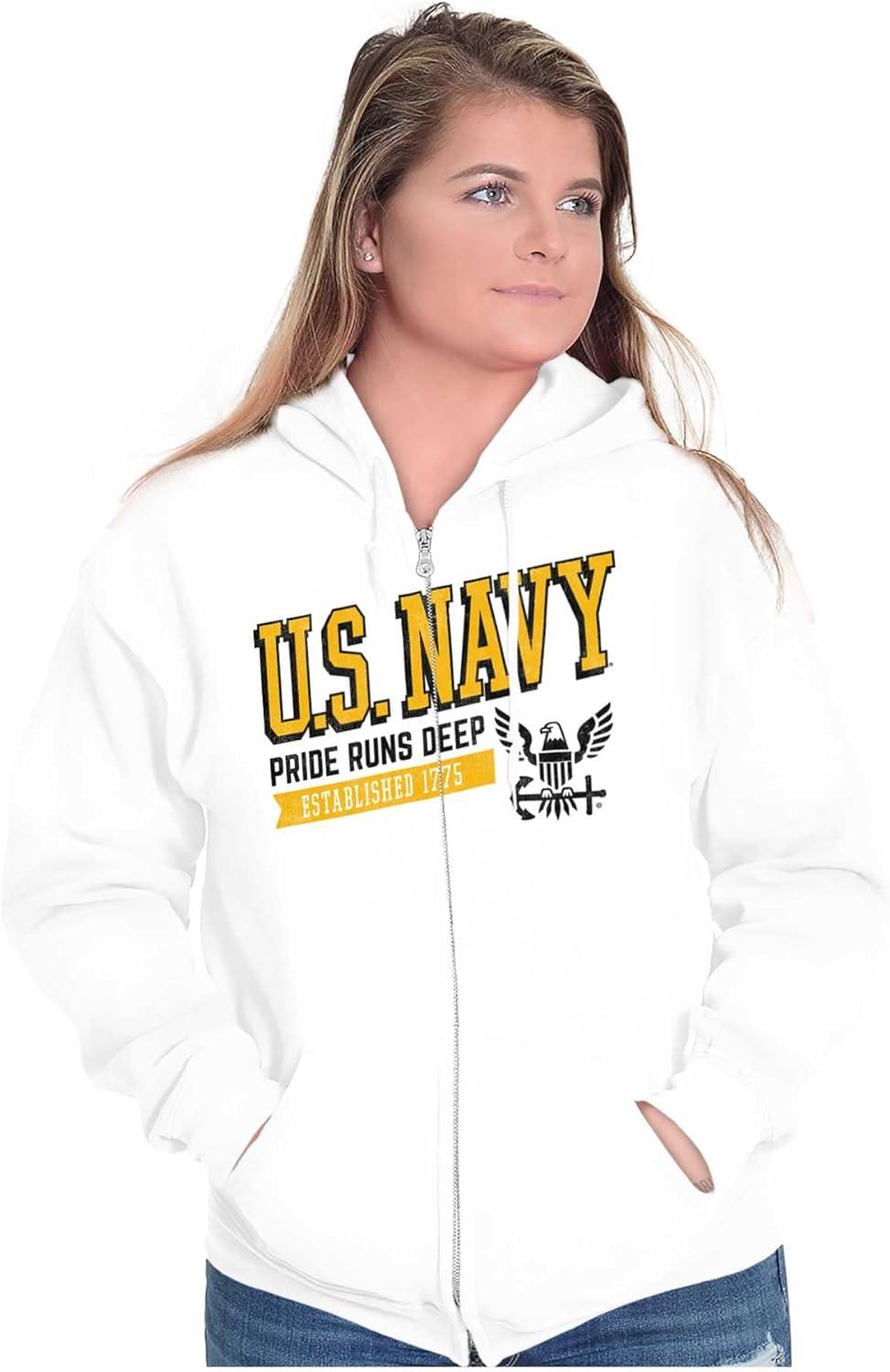 imageBrisco Brands US Navy Pride Runs Deep Est 1775 Zip Up Hoodie Mens WomensWhite
