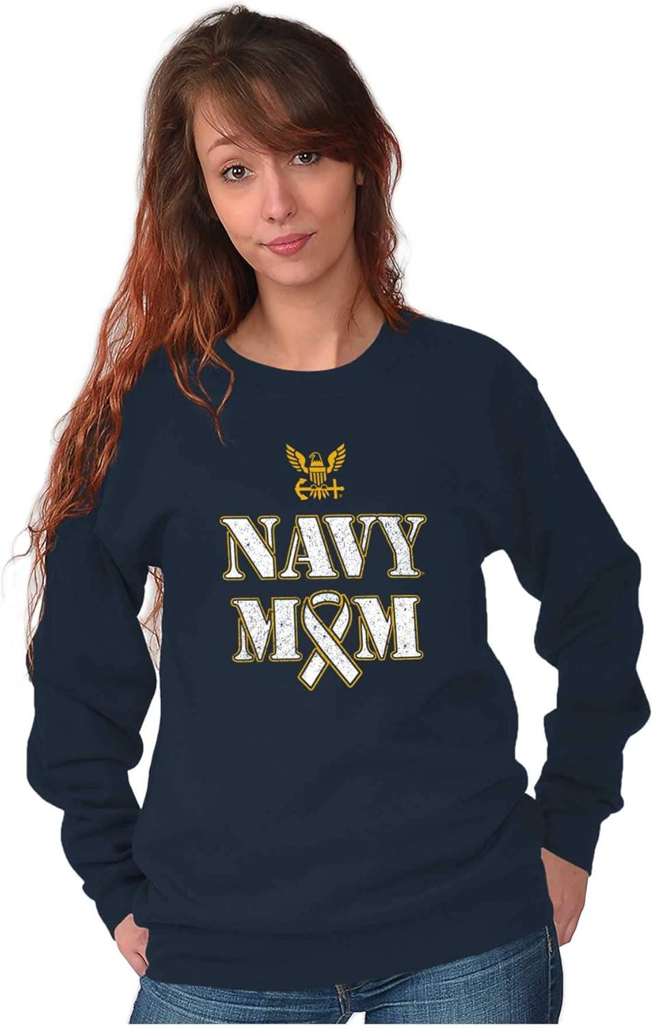 imageBrisco Brands United States Navy Proud Mom Mother Women Crewneck SweatshirtNavy