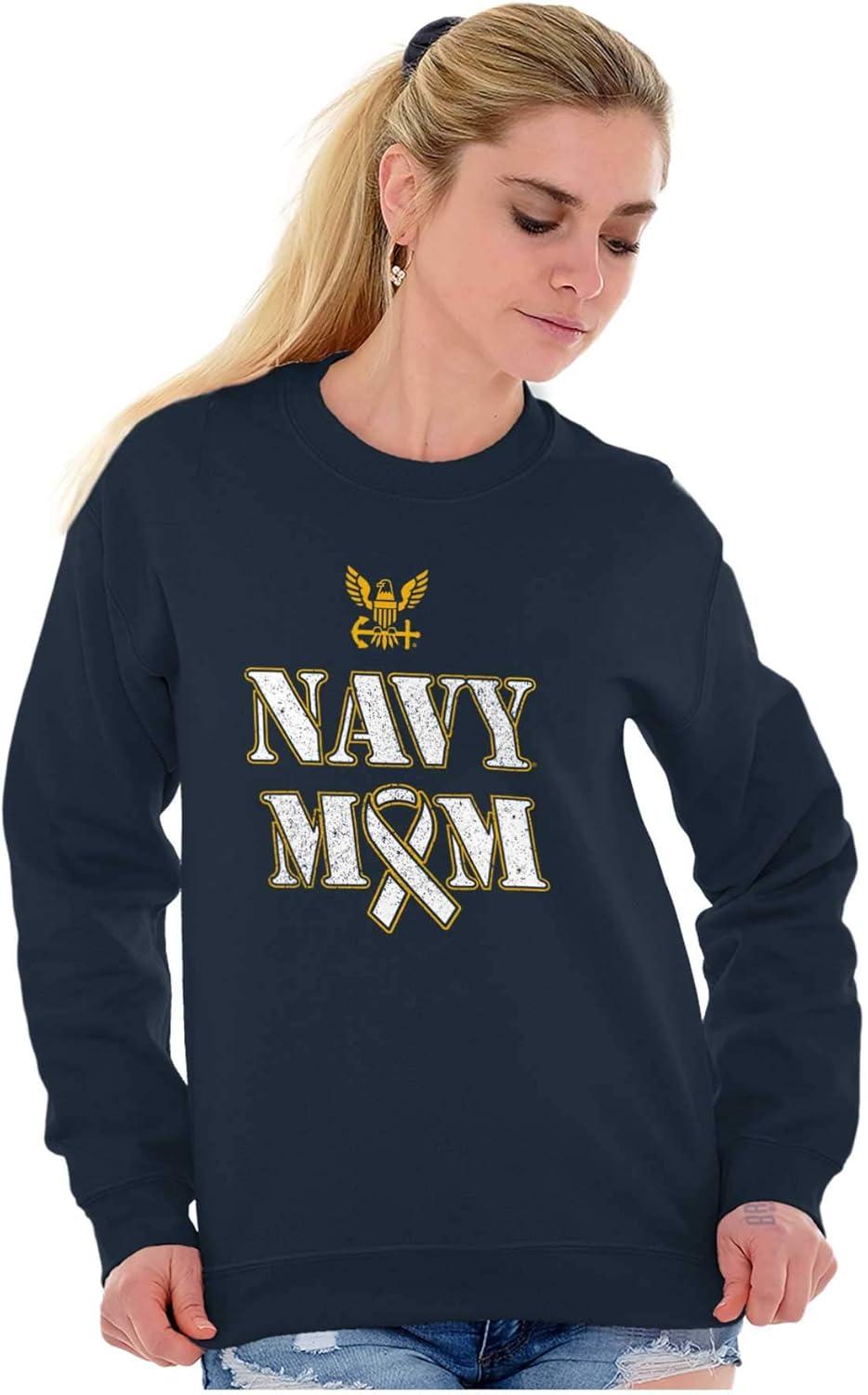 imageBrisco Brands United States Navy Proud Mom Mother Women Crewneck SweatshirtNavy