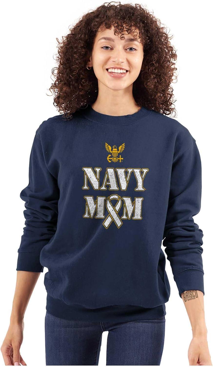 imageBrisco Brands United States Navy Proud Mom Mother Women Crewneck SweatshirtNavy