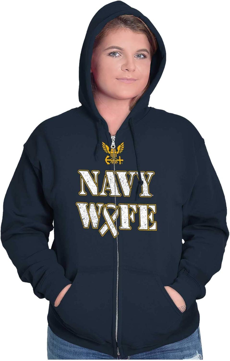 imageBrisco Brands United States Navy Proud Wife Zip Hoodie Sweatshirt WomenNavy