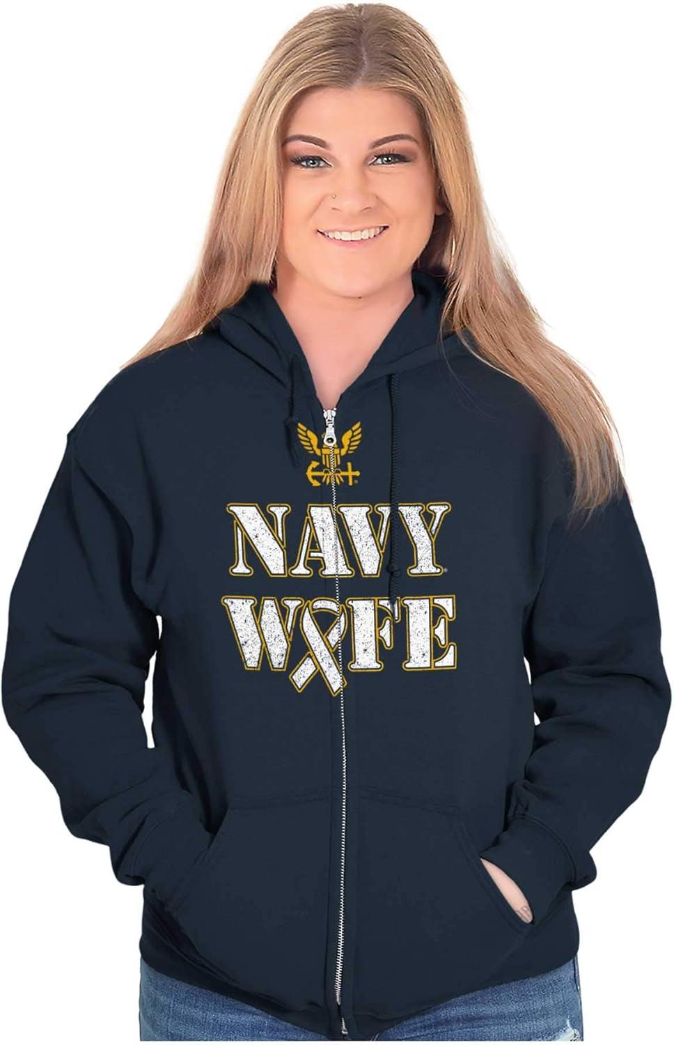 imageBrisco Brands United States Navy Proud Wife Zip Hoodie Sweatshirt WomenNavy