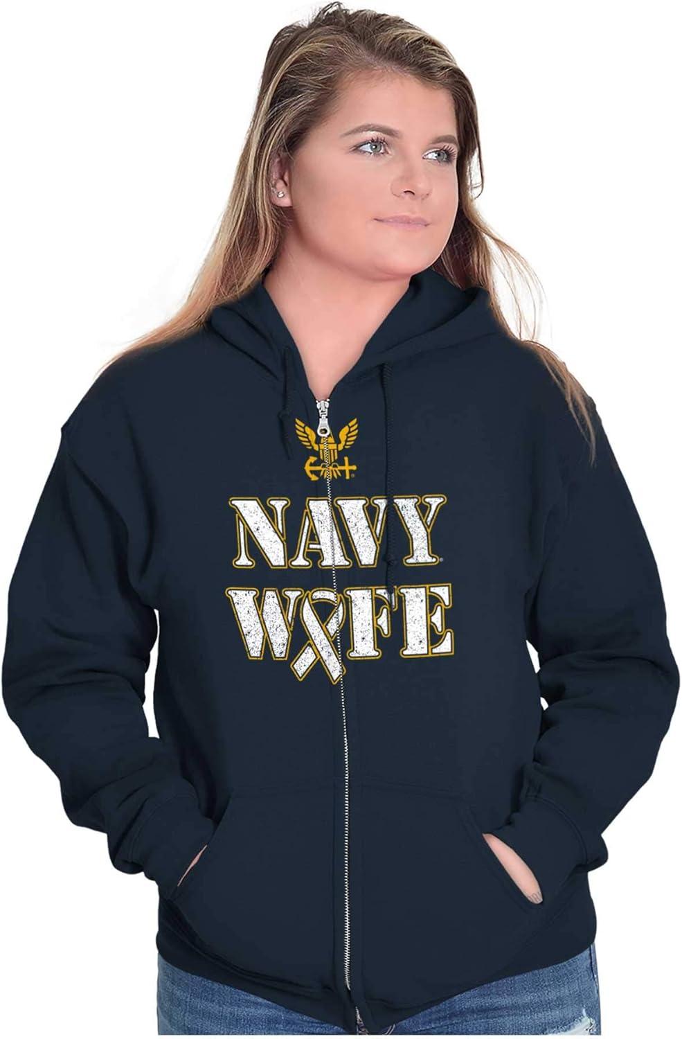 imageBrisco Brands United States Navy Proud Wife Zip Hoodie Sweatshirt WomenNavy