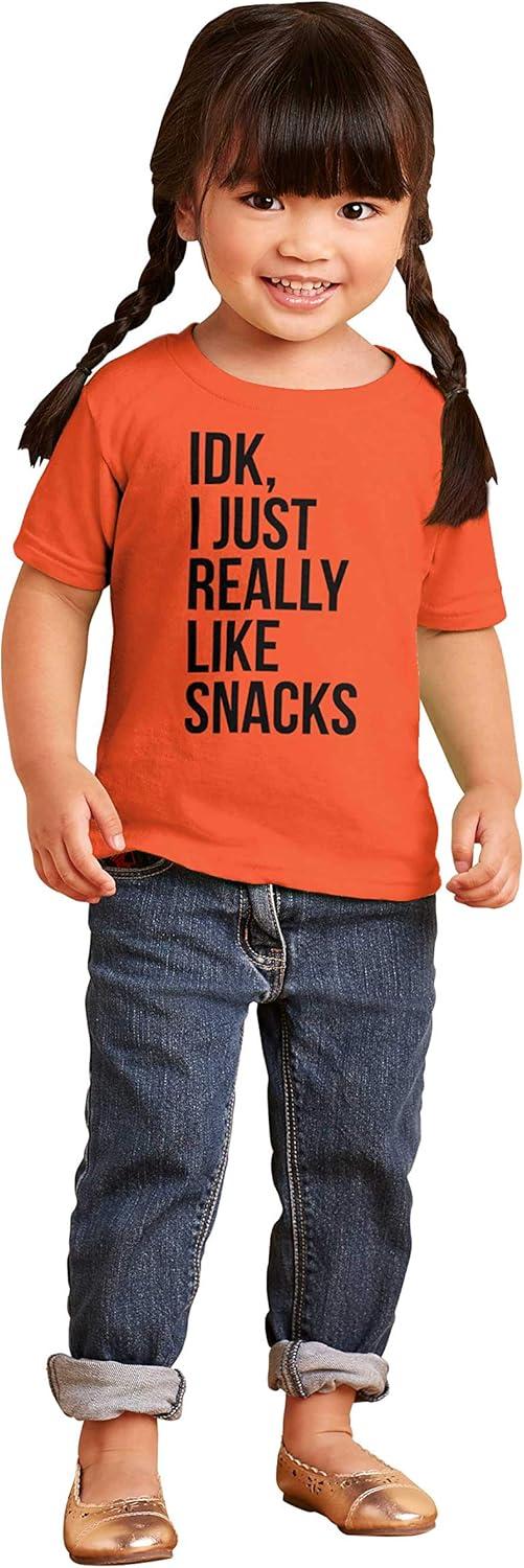 imageIDK I Just Really Like Snacks Funny Toddler Boy Girl T ShirtOrange