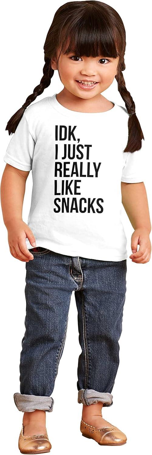 imageIDK I Just Really Like Snacks Funny Toddler Boy Girl T ShirtWhite