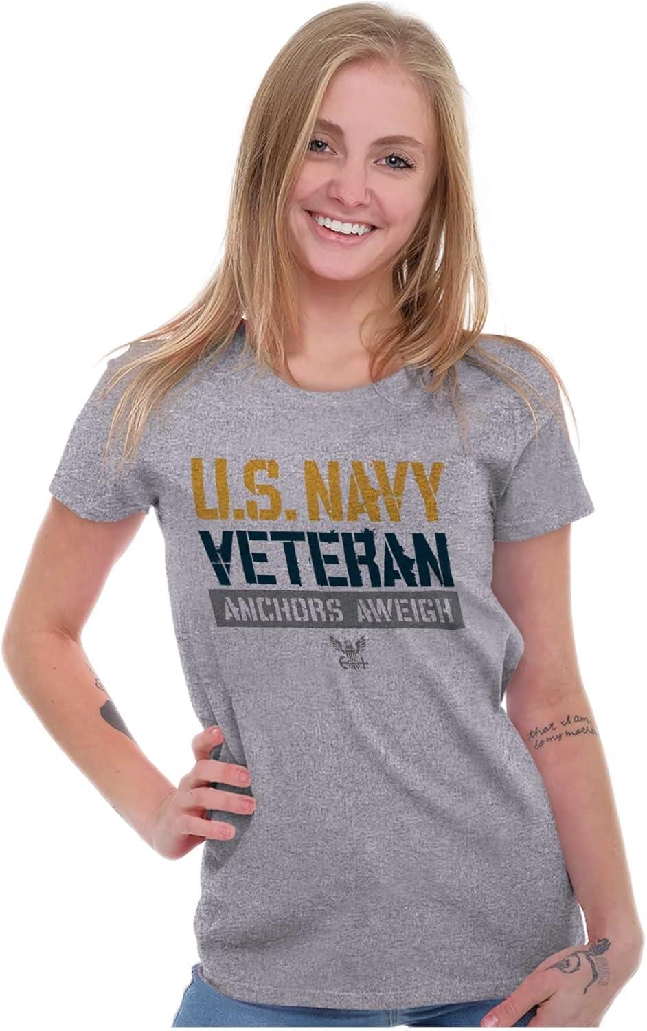 imageUS Navy Logo Veteran Anchors Aweigh Womens Slim Fit Graphic TeeSport Grey