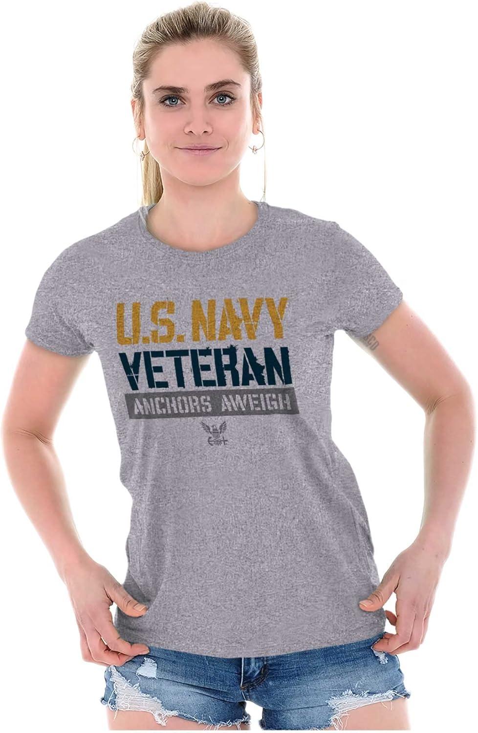 imageUS Navy Logo Veteran Anchors Aweigh Womens Slim Fit Graphic TeeSport Grey