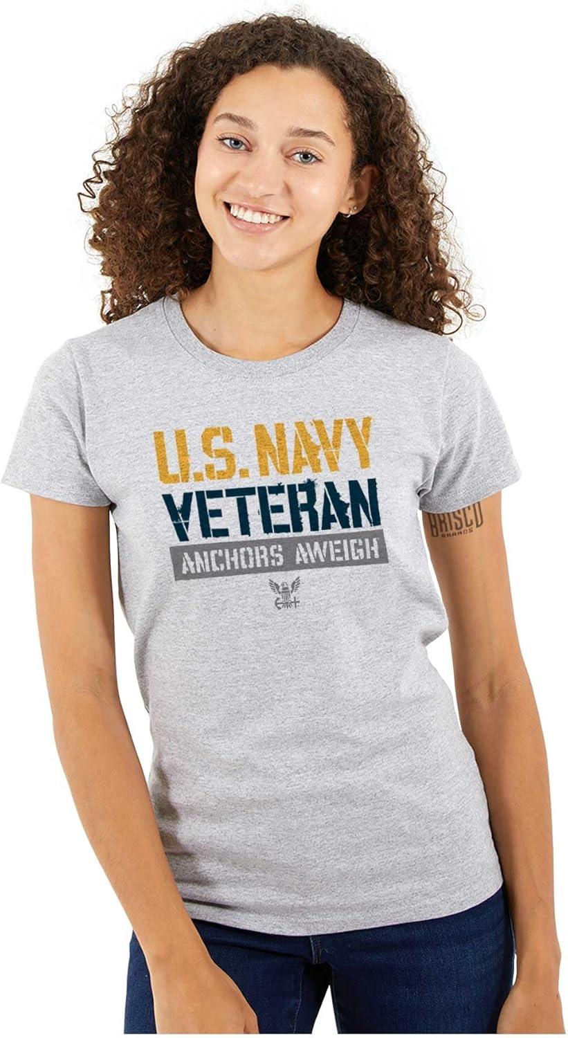 imageUS Navy Logo Veteran Anchors Aweigh Womens Slim Fit Graphic TeeSport Grey