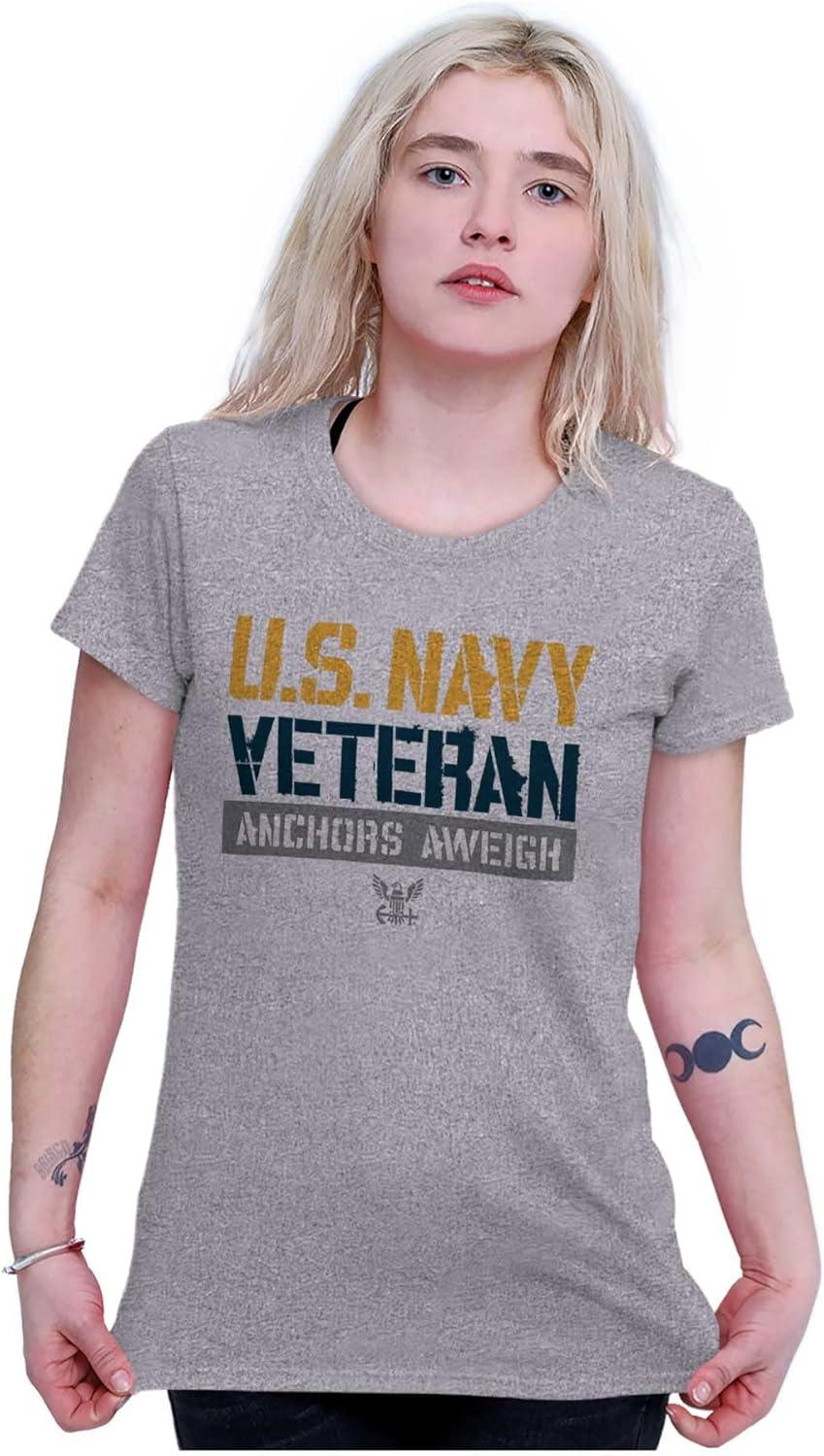 imageUS Navy Logo Veteran Anchors Aweigh Womens Slim Fit Graphic TeeSport Grey