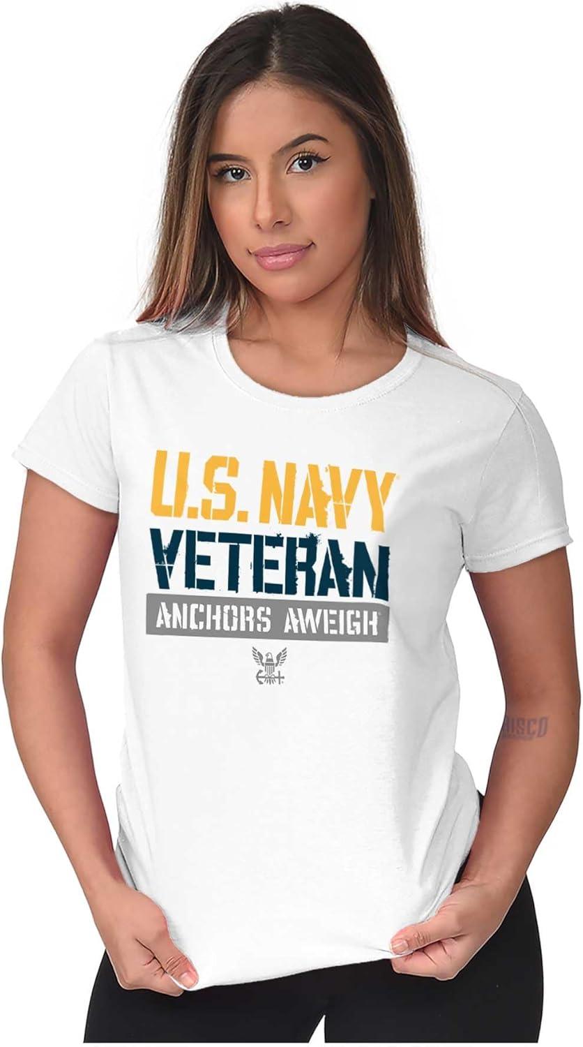 imageUS Navy Logo Veteran Anchors Aweigh Womens Slim Fit Graphic TeeWhite