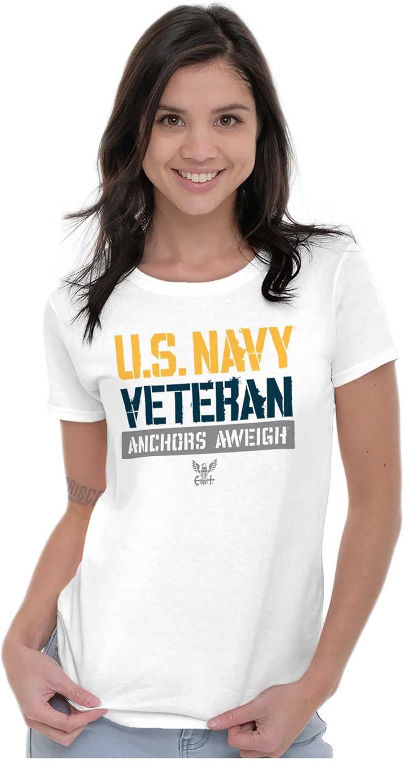 imageUS Navy Logo Veteran Anchors Aweigh Womens Slim Fit Graphic TeeWhite