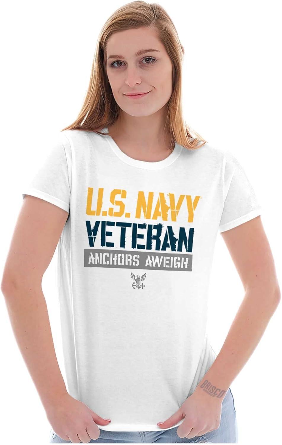 imageUS Navy Logo Veteran Anchors Aweigh Womens Slim Fit Graphic TeeWhite