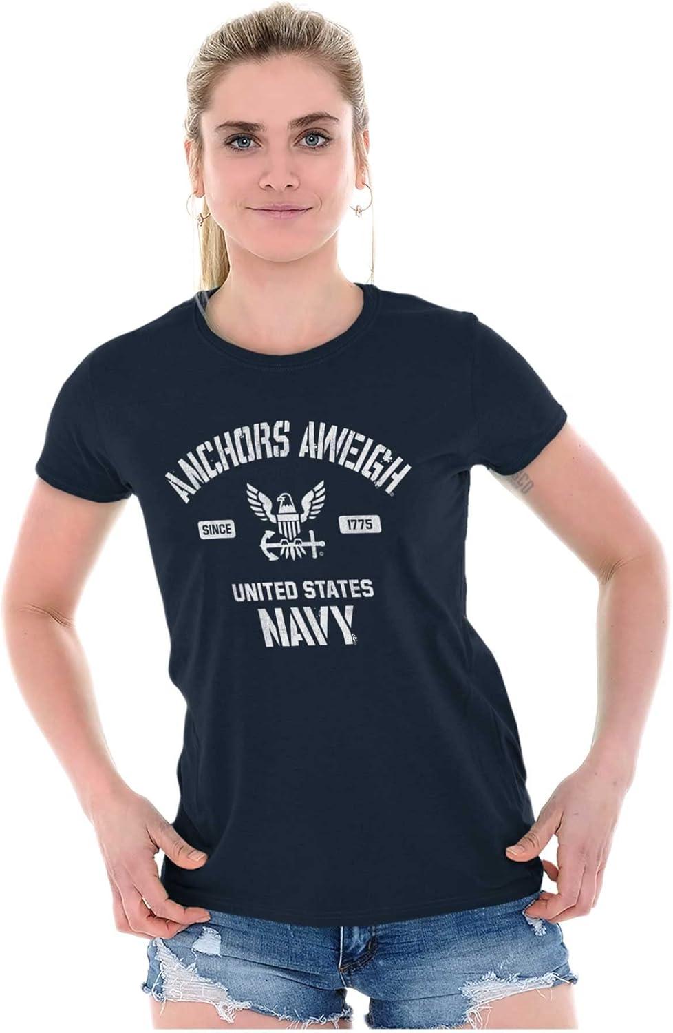 imageUnited States Navy Logo Anchor Aweigh Womens Slim Fit Graphic TeeNavy