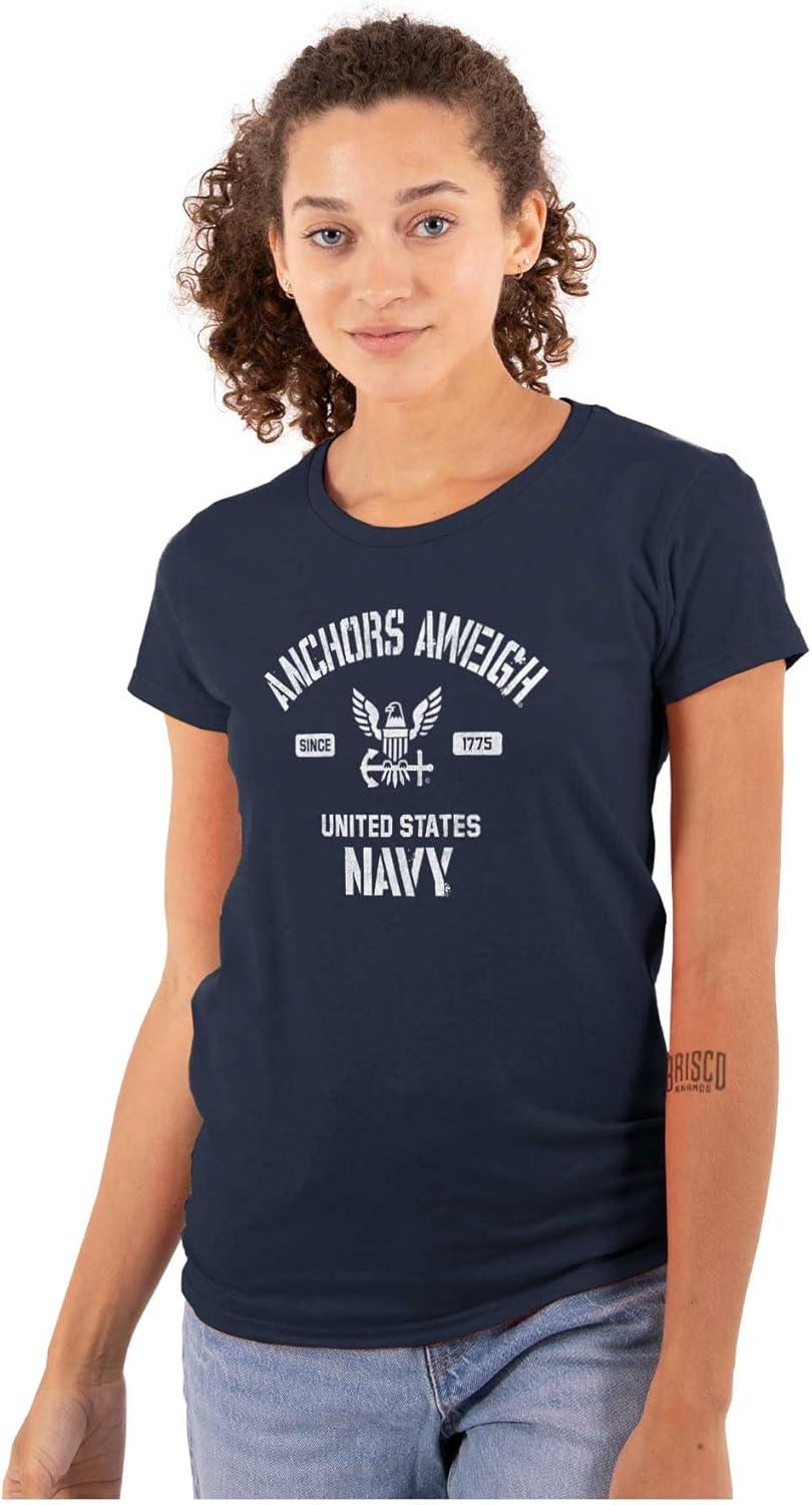 imageUnited States Navy Logo Anchor Aweigh Womens Slim Fit Graphic TeeNavy