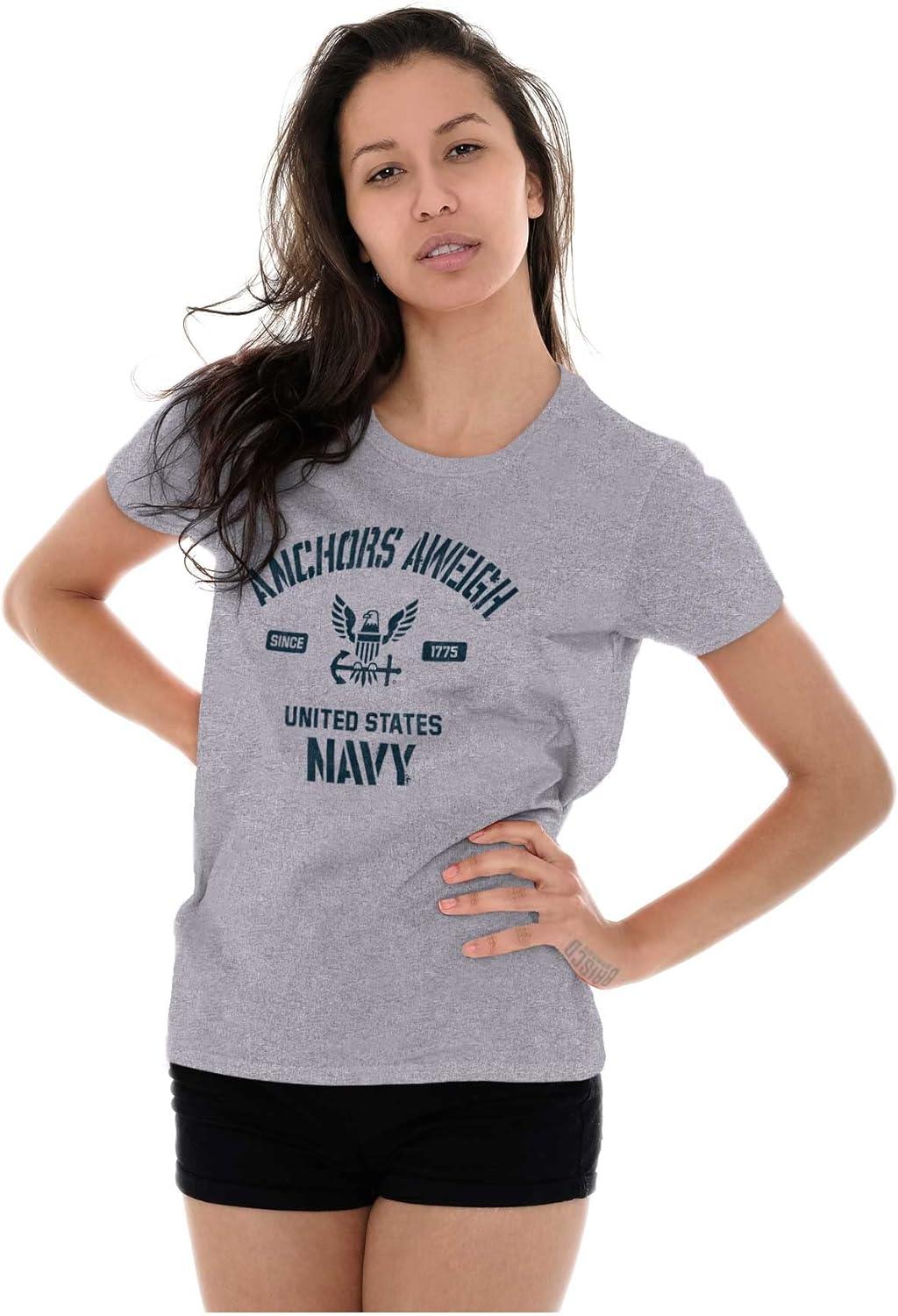 imageUnited States Navy Logo Anchor Aweigh Womens Slim Fit Graphic TeeSport Grey