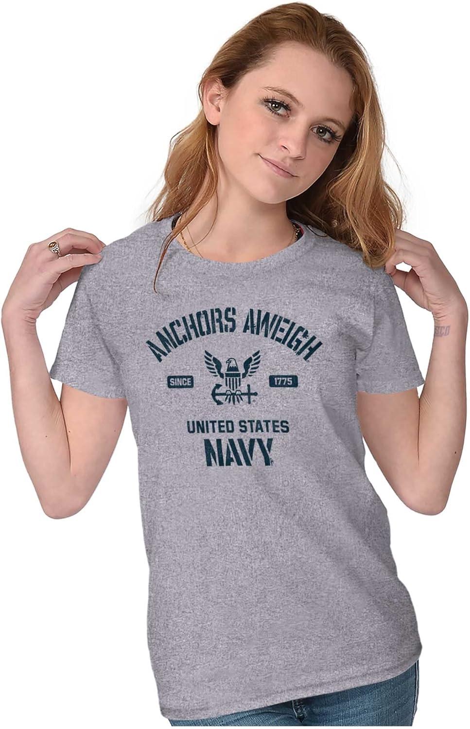 imageUnited States Navy Logo Anchor Aweigh Womens Slim Fit Graphic TeeSport Grey