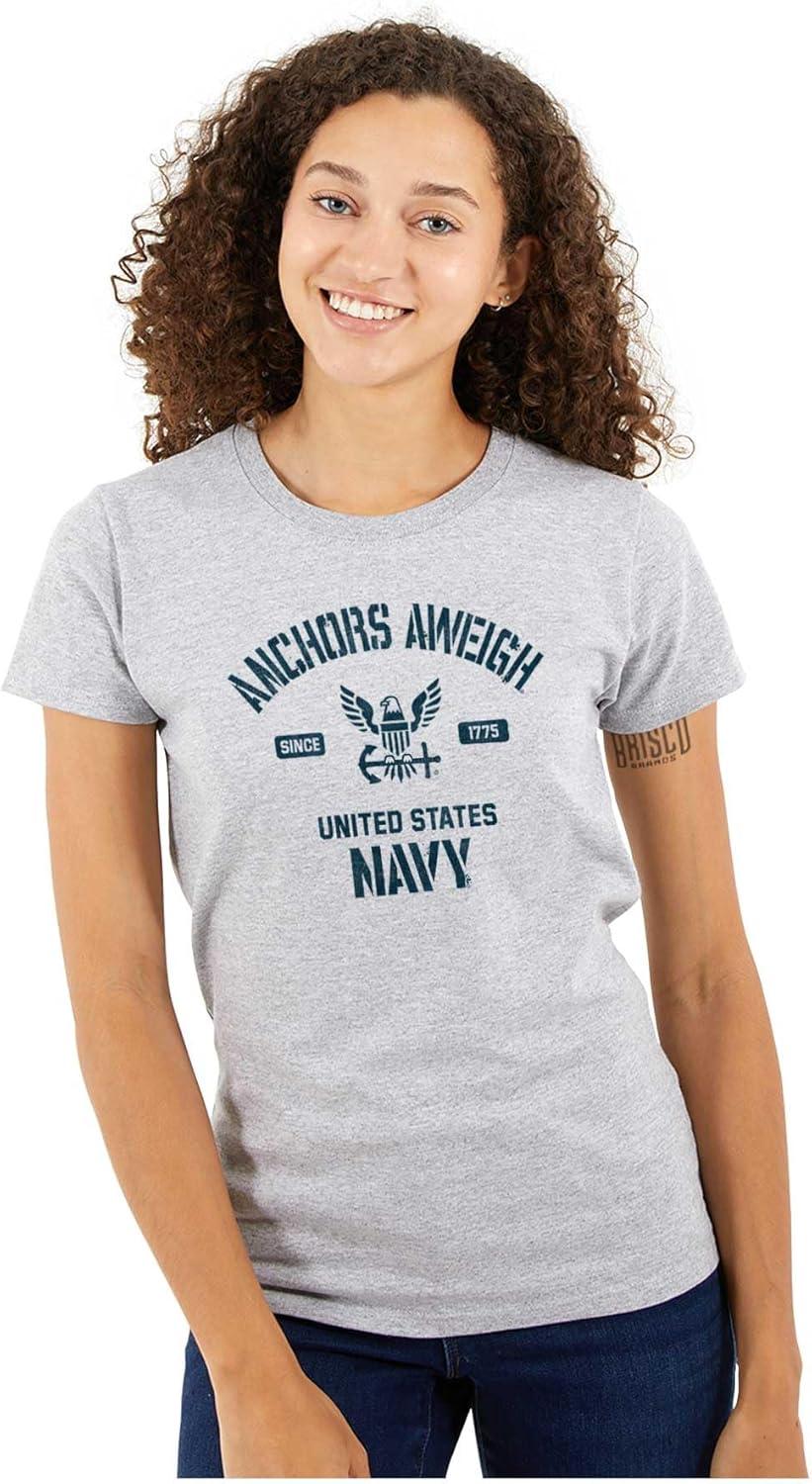 imageUnited States Navy Logo Anchor Aweigh Womens Slim Fit Graphic TeeSport Grey