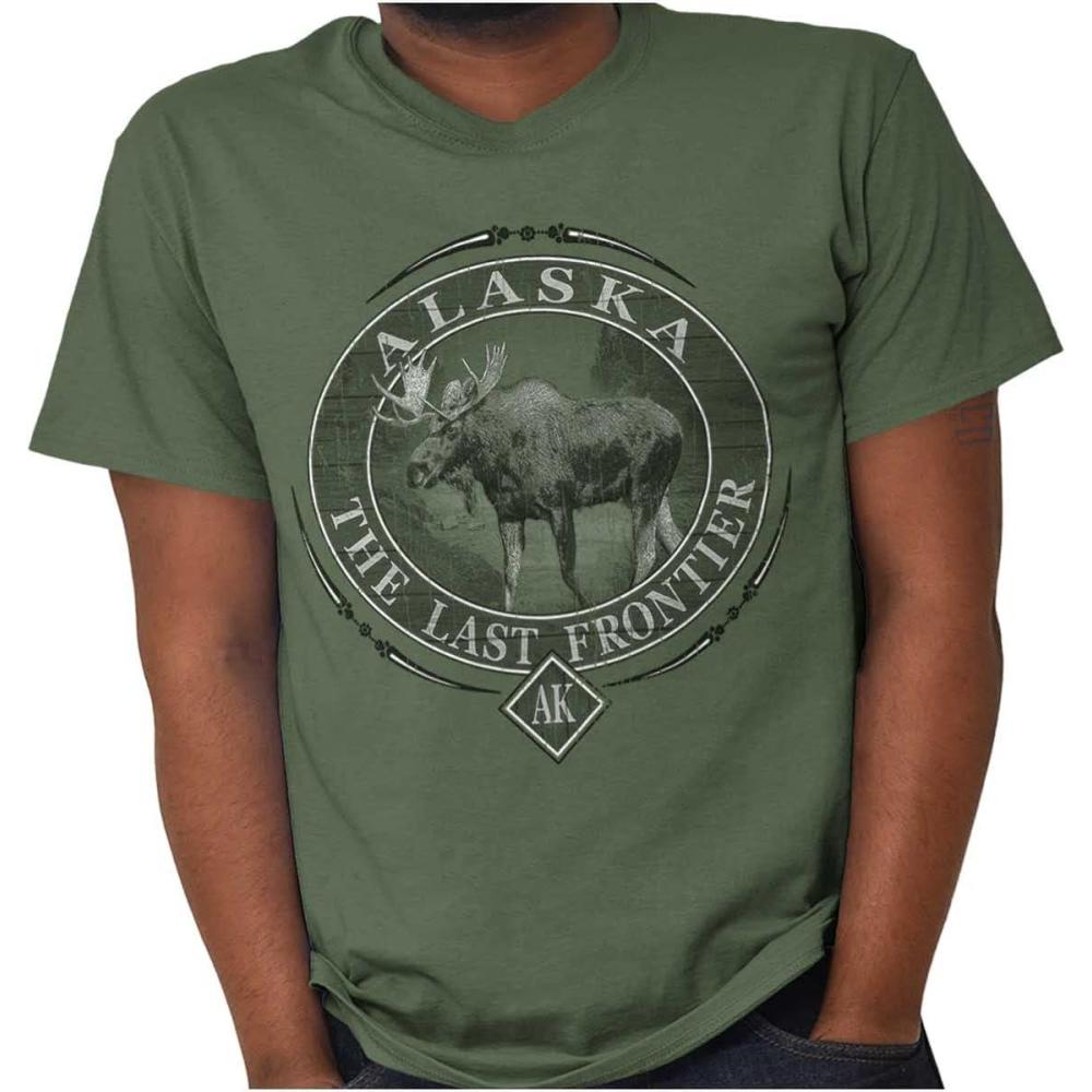 imageAlaska AK Rugged Mountain Moose Graphic T Shirt Men or WomenMilitary Green