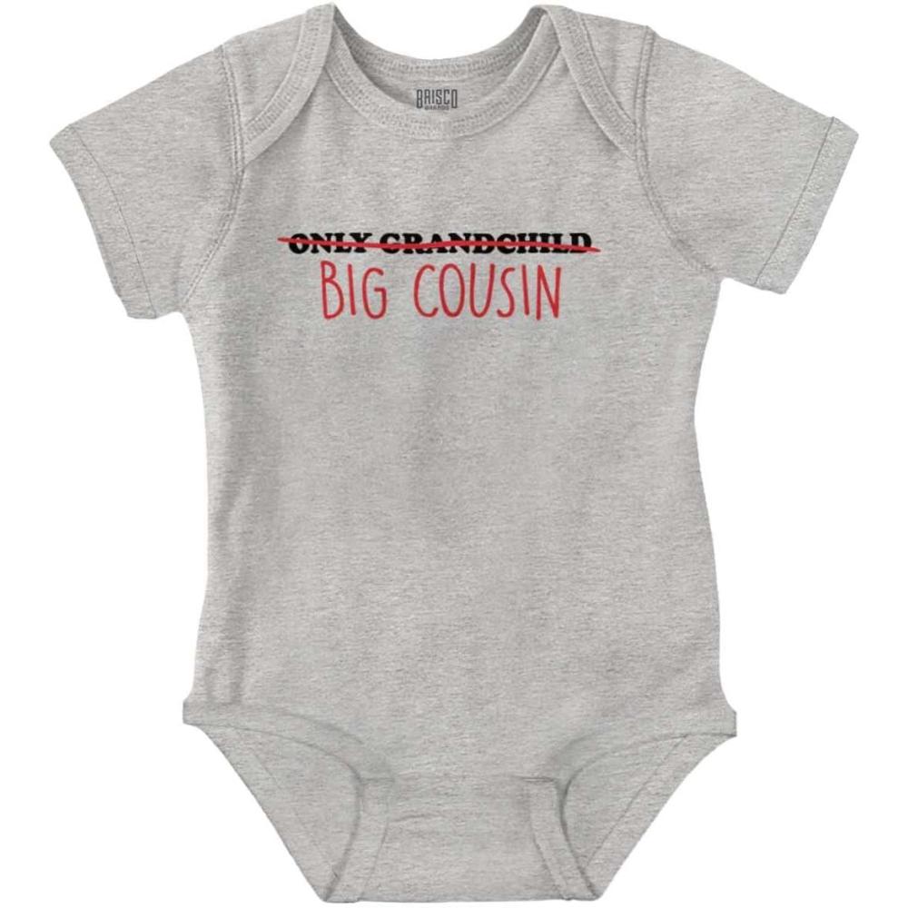 imageBrisco Brands Big Cousin Funny Baby Announcement Baby Romper Boys or GirlsHeather