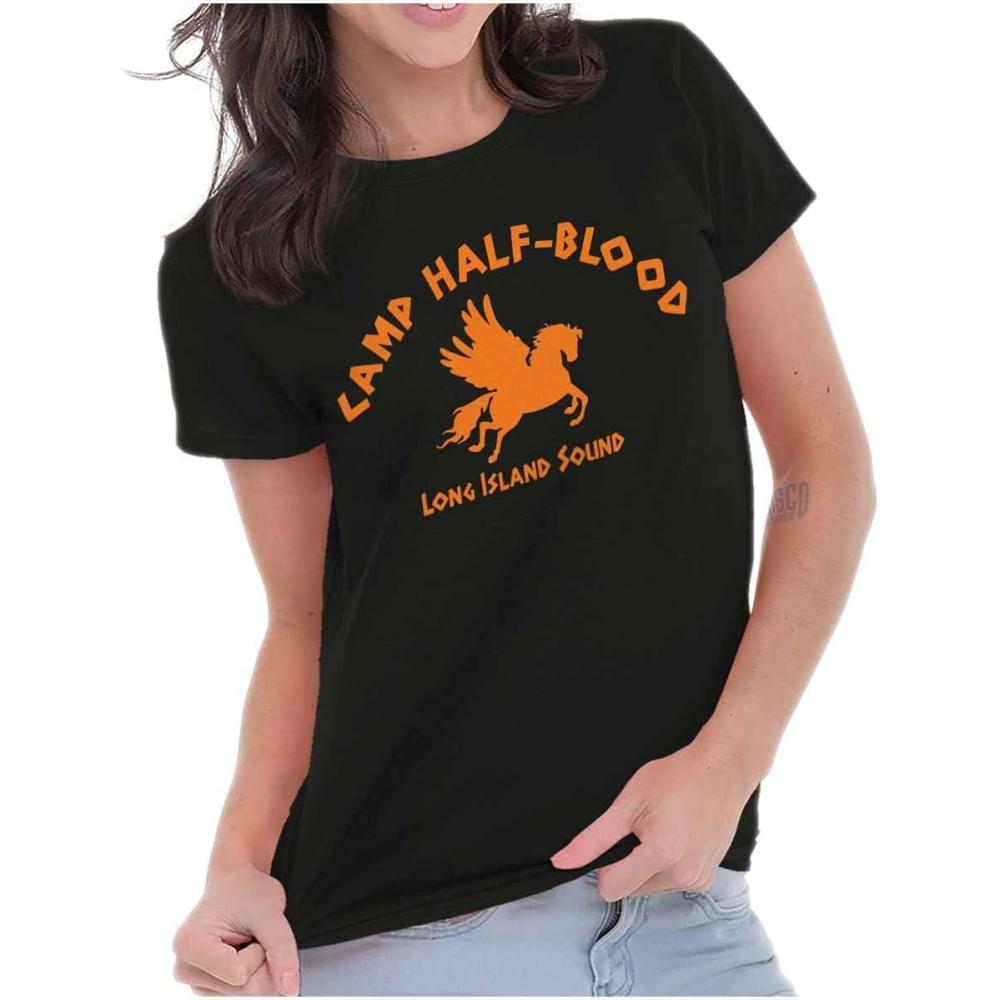 imageBrisco Brands Camp Half Blood Greek Mythology Womens Slim Fit Graphic TeeBlack