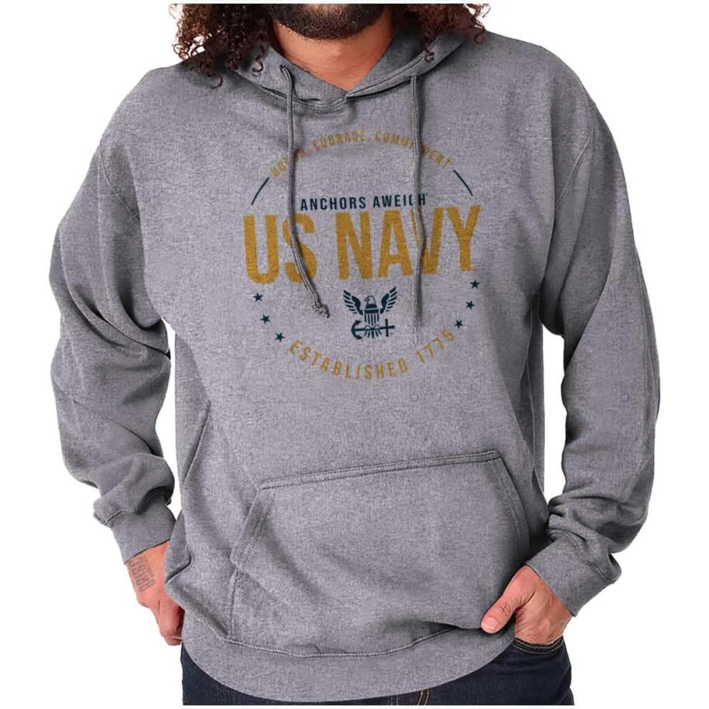 imageBrisco Brands Honor Courage Commitment US Navy Hoodie Sweatshirt Women MenSport Grey