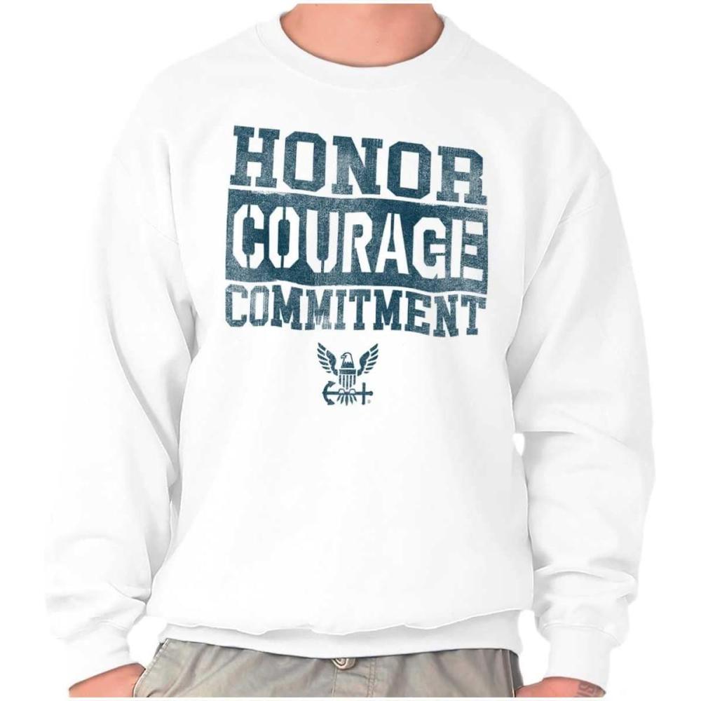 imageBrisco Brands Navy Logo Honor Courage Commitment Sweatshirt for Men or WomenWhite