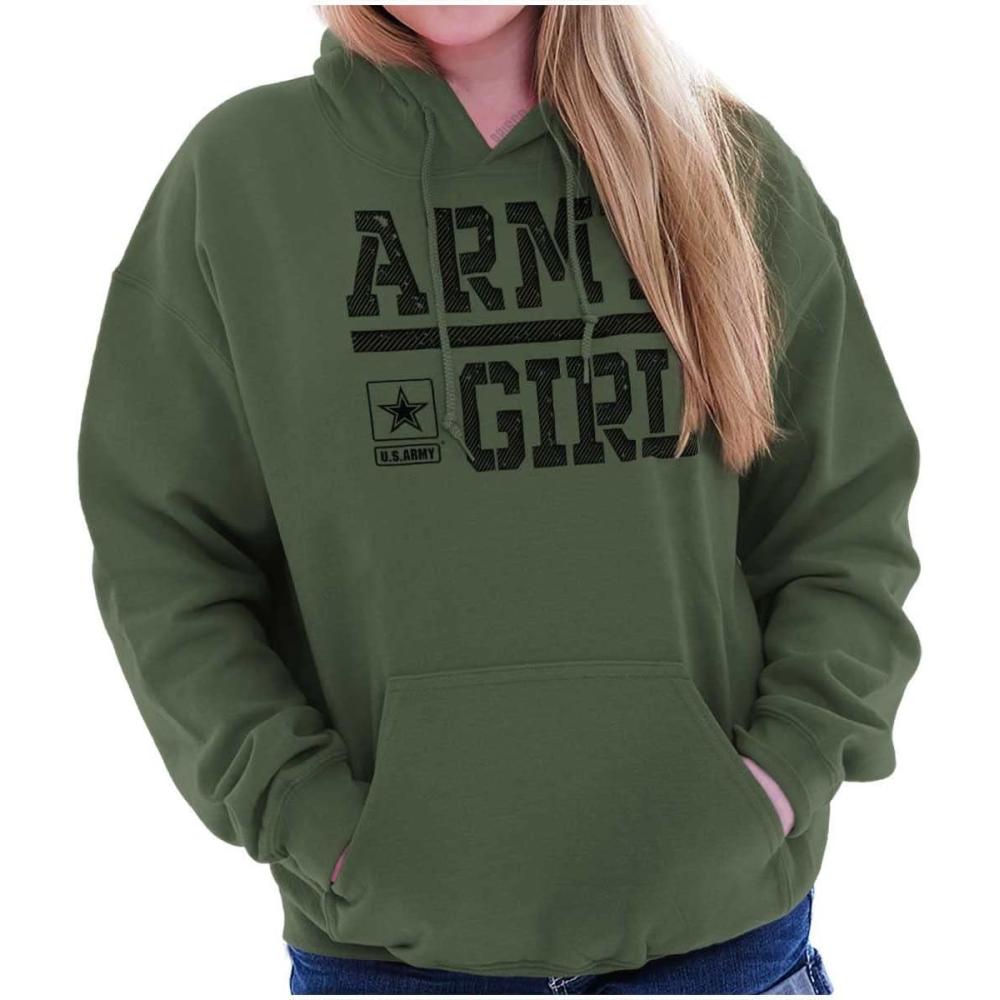 imageBrisco Brands US Army Girl Military Soldier Pride Hoodie Sweatshirt WomenMilitary Green