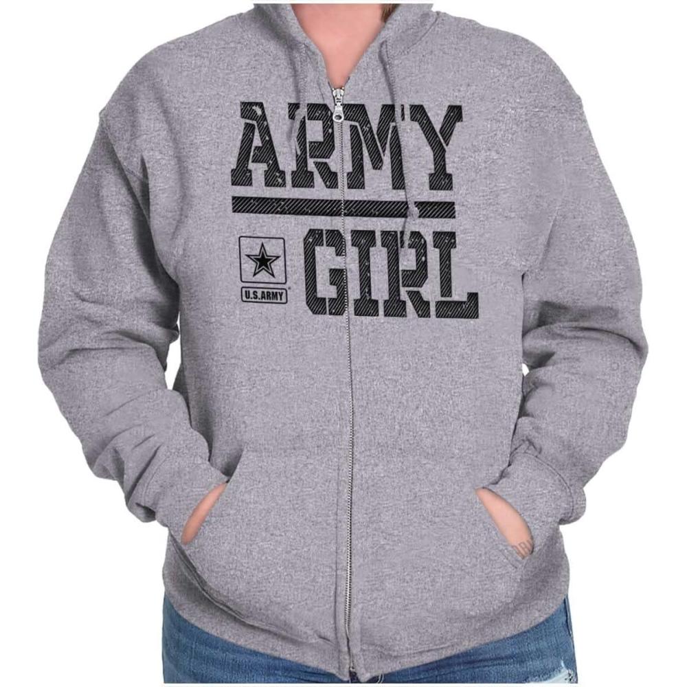 imageBrisco Brands US Army Girl Military Soldier Pride Zip Hoodie Sweatshirt WomenSport Grey