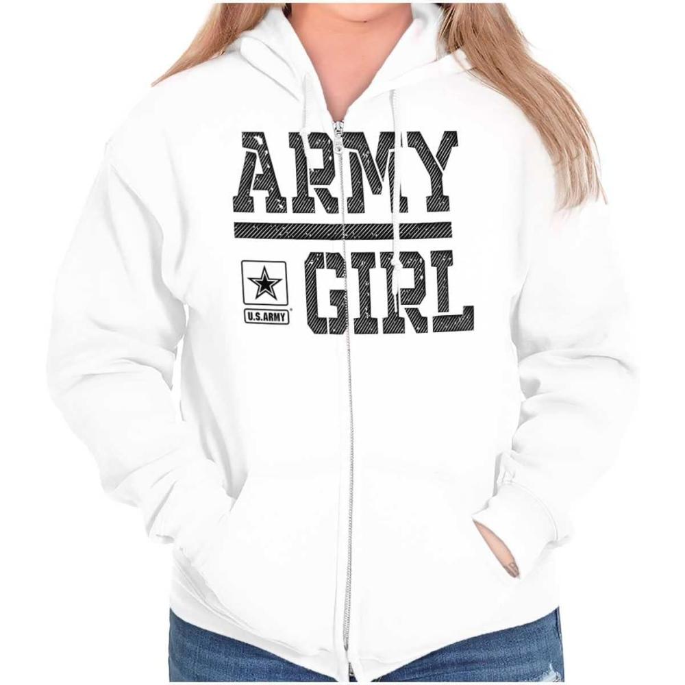 imageBrisco Brands US Army Girl Military Soldier Pride Zip Hoodie Sweatshirt WomenWhite