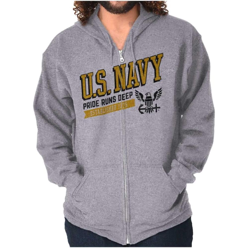 imageBrisco Brands US Navy Pride Runs Deep Est 1775 Zip Up Hoodie Mens WomensSport Grey