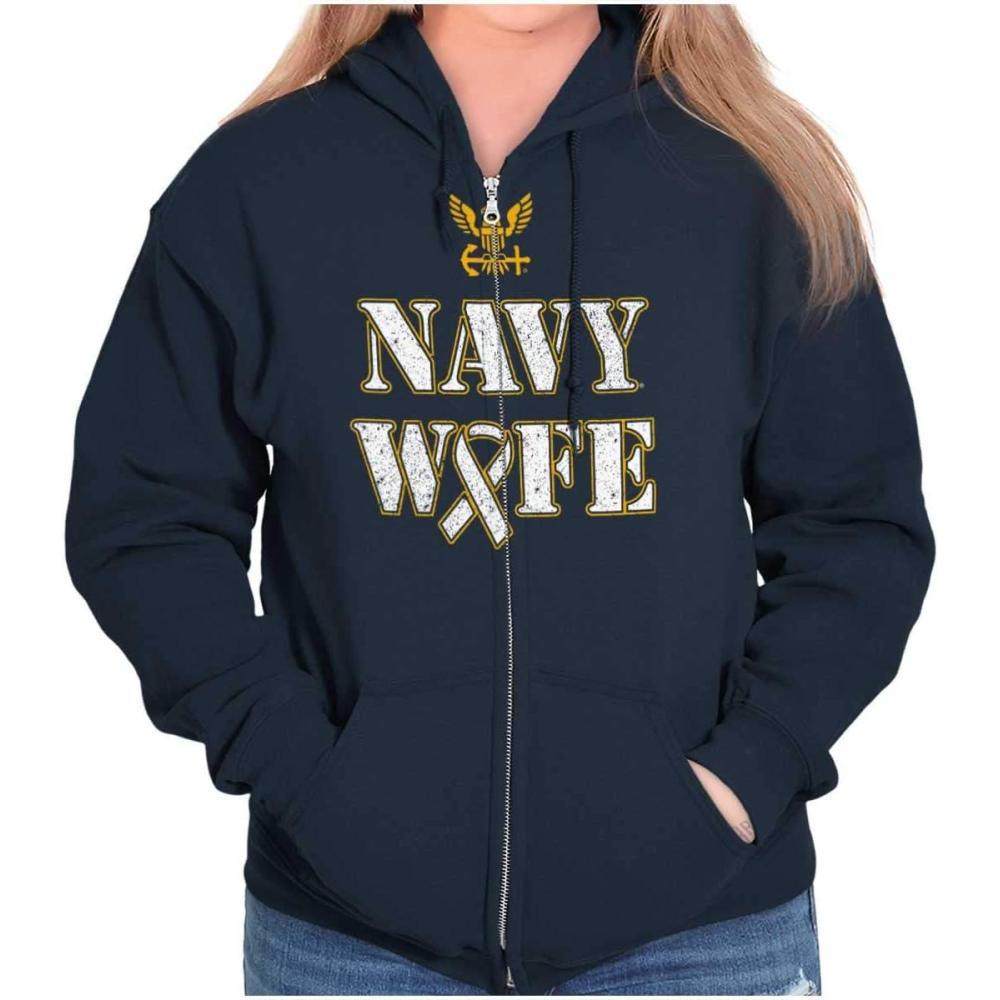 imageBrisco Brands United States Navy Proud Wife Zip Hoodie Sweatshirt WomenNavy