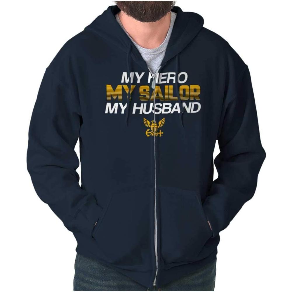 imageBrisco Brands United States Navy Sailor Husband Zip Hoodie Sweatshirt WomenNavy