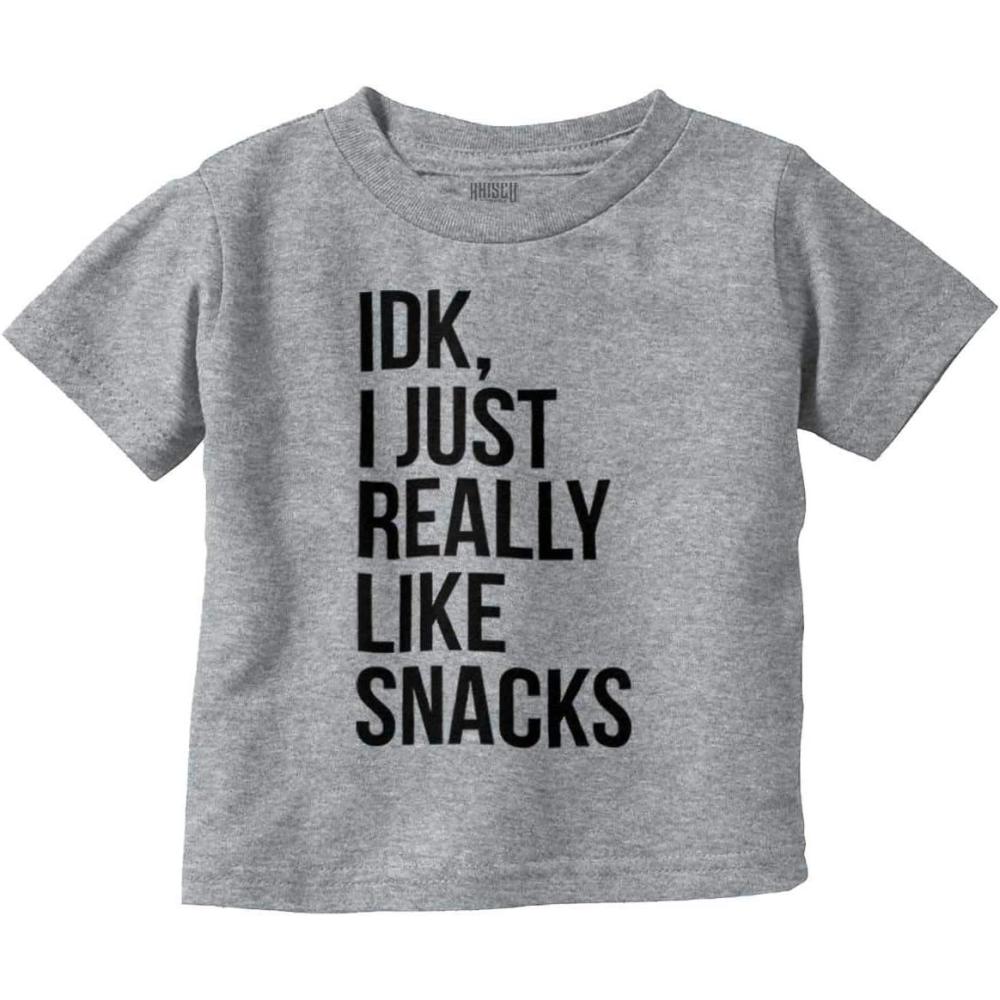 imageIDK I Just Really Like Snacks Funny Toddler Boy Girl T ShirtHeather