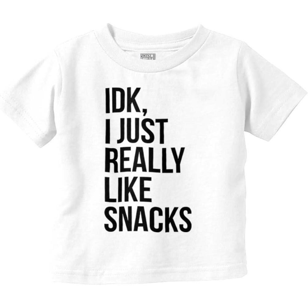 imageIDK I Just Really Like Snacks Funny Toddler Boy Girl T ShirtWhite
