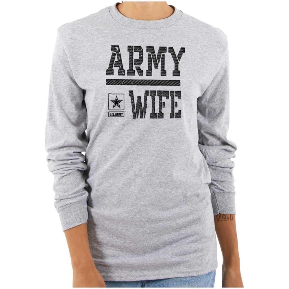 imageUS Army Wife Military Soldier Pride Womens Long Sleeve T ShirtSport Grey