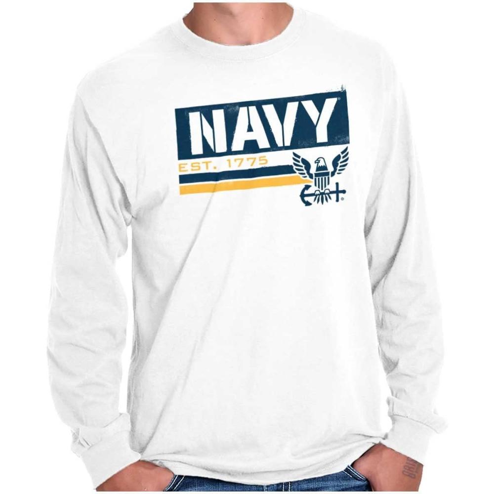 imageUS Navy Eagle Anchor Logo Est 1775 Long Sleeve Tshirt Men WomenWhite
