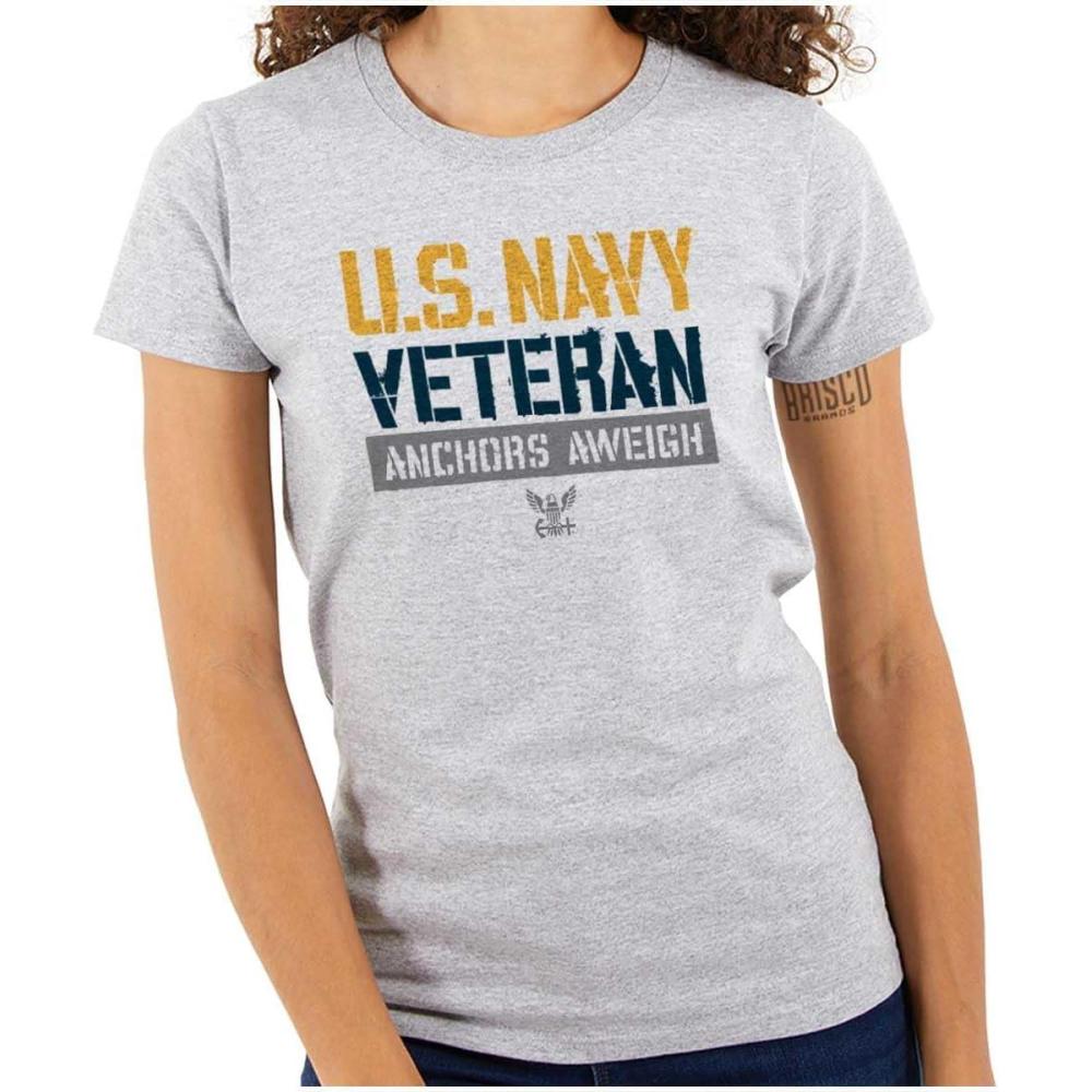 imageUS Navy Logo Veteran Anchors Aweigh Womens Slim Fit Graphic TeeSport Grey