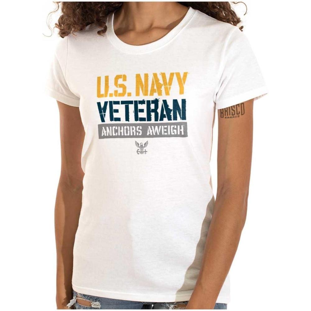 imageUS Navy Logo Veteran Anchors Aweigh Womens Slim Fit Graphic TeeWhite