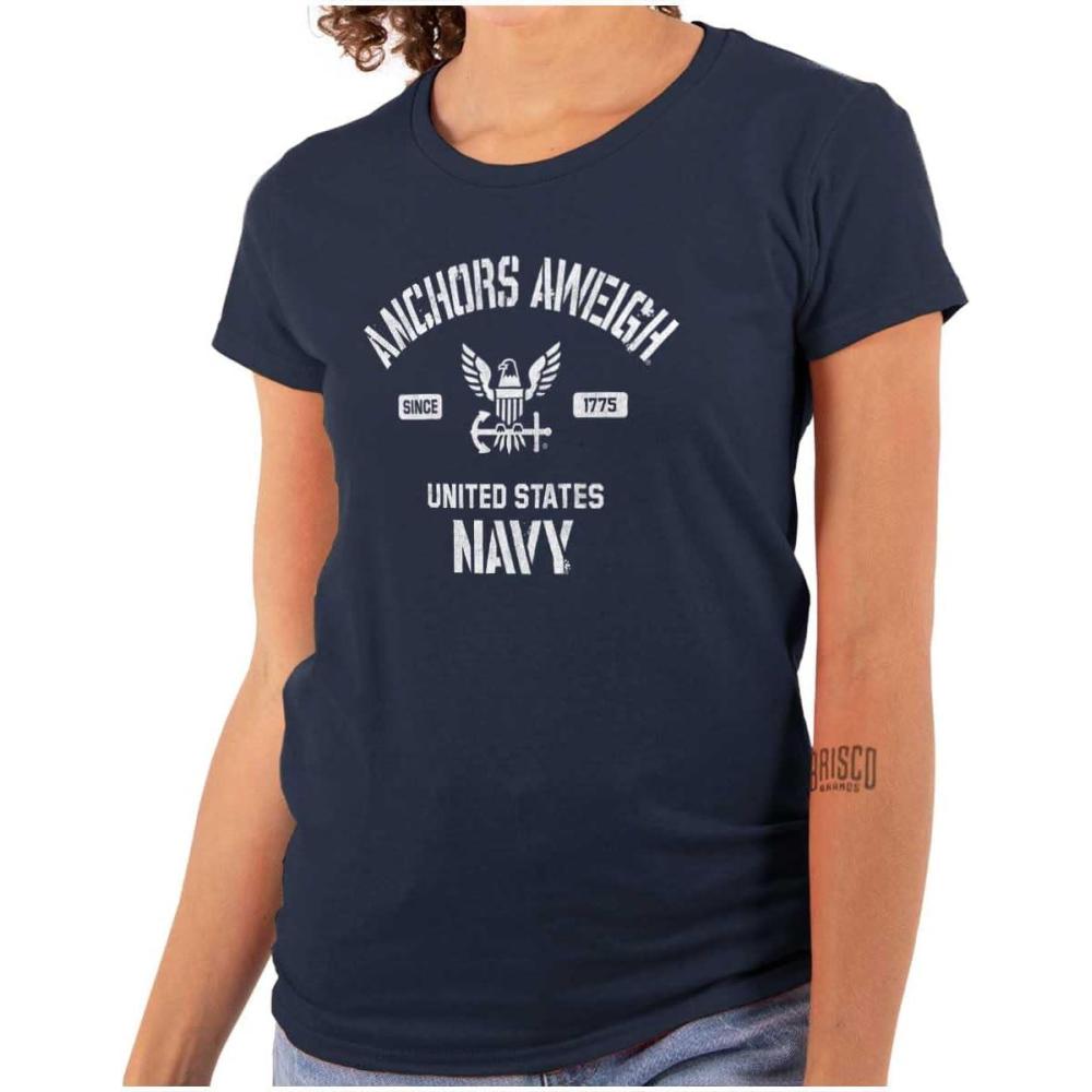 imageUnited States Navy Logo Anchor Aweigh Womens Slim Fit Graphic TeeNavy