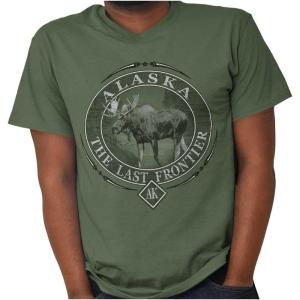 Alaska AK Rugged Mountain Moose Graphic T Shirt Men or Women(Military Green)