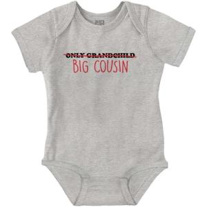 Brisco Brands Big Cousin Funny Baby Announcement Baby Romper Boys or Girls(Heather)