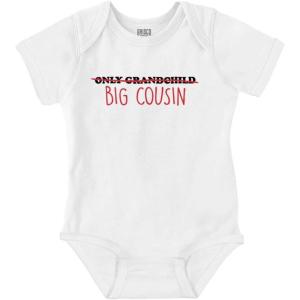 Brisco Brands Big Cousin Funny Baby Announcement Baby Romper Boys or Girls(White)