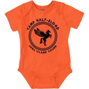 Brisco Brands Camp Half Blood Greek Mythology Baby Romper Boys or Girls(Orange – Greek Key Pattern)