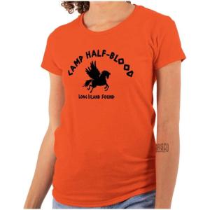 Brisco Brands Camp Half Blood Greek Mythology Womens Slim Fit Graphic Tee(Orange)