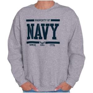 Brisco Brands Property of US Navy Military Service Sweatshirt for Men or Women(Sport Grey)