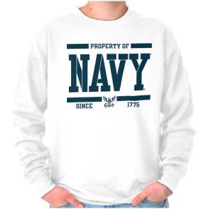 Brisco Brands Property of US Navy Military Service Sweatshirt for Men or Women(White)