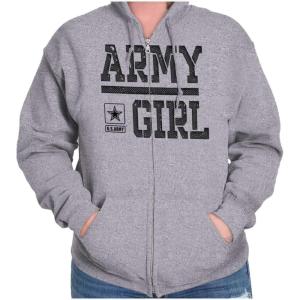 Brisco Brands US Army Girl Military Soldier Pride Zip Hoodie Sweatshirt Women(Sport Grey)