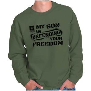 Brisco Brands US Army My Son Defending Freedom Sweatshirt for Men or Women(Military Green)